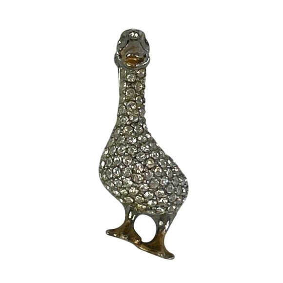 Vintage Rhinestone Duck Brooch Gold and Silver Tone Beak Feet - Picture 1 of 8